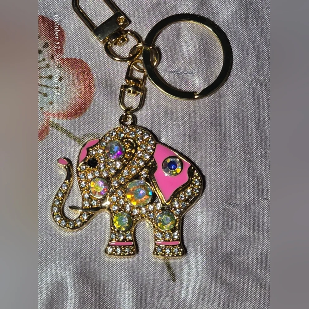 Gold and Pink Elephant Keychain